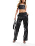 Фото #7 товара Only faux leather straight leg trousers in black