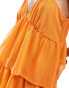 Vila tiered frill maxi cami dress in sunset orange