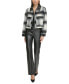 Фото #6 товара Women's Faux-Leather-Trim Cropped Plaid Jacket