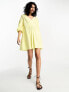 Фото #1 товара River Island puff sleeve tie back smock mini dress in yellow