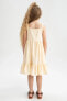 Kız Çocuk Çizgili Askılı Keten Görünümlü Elbise