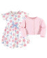 Baby Girls Baby ganic Cotton Dress and Cardigan 2pc Set, Pink Rose