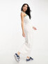 Only exclusive racer neck contrast binding maxi dress in white & green