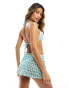 Фото #6 товара The Frolic retro heart print mini mesh sarong in blue and green