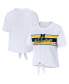 ფოტო #1 პროდუქტის Women's White Michigan Wolverines Striped Front Knot Cropped T-shirt