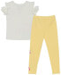 ფოტო #2 პროდუქტის Toddler & Little Girls Short Sleeve Ruffle Top & Rib Legging, 2pc set