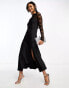 Y.A.S hybrid high neck lace top and satin slip dress in black