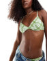 Daisy Street ruched cup underwired bikini top co-ord in green check