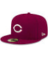 Фото #1 товара Men's Cardinal Cincinnati Reds Logo White 59FIFTY Fitted Hat