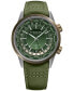 ფოტო #1 პროდუქტის Men's Swiss Automatic Freelancer GMT Green Leather Strap Watch 41mm