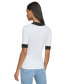Women's Contrast-Trim Short-Sleeve Ribbed Sweater