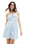 Фото #2 товара ASOS DESIGN ruched bust denim mini sundress in bleach wash