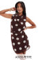 Фото #1 товара ASOS DESIGN Petite high neck chiffon mini dress with drape detail in brown based spot print