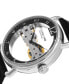 ფოტო #2 პროდუქტის Men's Mechanical Bridge Watch, Silver Tone Case on Black Genuine Leather Strap, Black Skeletonized Dial with Exposed Bridge Movement, Silver Tone and Black Accents