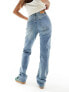 Stradivarius STR Petite straight leg jean with stretch in mid blue