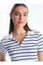 LCW Polo Yaka Çizgili Kısa Kollu Kadın Tişört