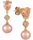 ფოტო #1 პროდუქტის Peach Morganite™ (1-1/2 ct. t.w.), Pink Cultured Freshwater Pearl (9mm), and Diamond Accent Drop Earrings in 14k Rose Gold