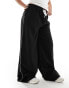 In The Style Plus contrast drawstring waist wide leg side stripe trousers in black