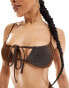 Фото #2 товара Public Desire ruched tie front bikini top in brown glitter