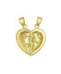 ფოტო #2 პროდუქტის Real 14K Yellow Gold Message Words "I Love You" BFF Split Heart 2 pcs Set Broken Heart Break Apart Puzzle Pendant Necklace No Chain