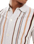 Ben Sherman stripe button through polo in off white