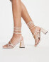 Topshop Wide fit Nadia block heel ankle tie sandal in natural