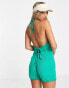 Фото #1 товара JDY ribbed tie back halterneck playsuit in green