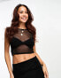 ASOS DESIGN mesh slash neck twist front top co ord in black