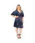 Фото #2 товара Plus Size Floral-Print V-Neck Kimono Wrap Midi Dress