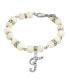 Silver Tone Cultured Mother of Pearl Crystal Initial Clasp Bracelet