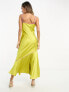 Never Fully Dressed asymmetric contrast satin slip dress in chartreuse