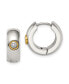 Stainless Steel Polished Yellow plated CZ Hinged Hoop Earrings
