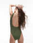 Topshop crinkle scoop back swimsuit in khaki