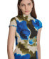 ფოტო #4 პროდუქტის Women's Printed Ribbed Knit Mock Neck Cap-Sleeve Top