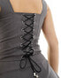 Фото #2 товара Kaiia tailored square neck corset back detail top co-ord in charcoal grey