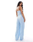 ASOS DESIGN plisse bandeau wide leg jumpsuit in pale blue