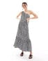 Фото #1 товара ONLY one shoulder tiered hem maxi dress in black & white wave stripe