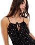 Miss Selfridge tie front bias cut maxi slip dress in black bow polka dot