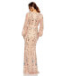 Фото #2 товара Women's Long Sleeve Floral Beaded V Neck Gown w/ Slit