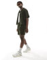 Abercrombie & Fitch short sleeve cropped oversized little lace shirt in olive green co-ord