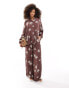 Iisla and Bird flower print long sleeve beach shirt co-ord in brown