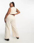 ASOS DESIGN Curve linen look button through jumpsuit in oatmeal