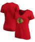 Фото #1 товара Women's Red Chicago Blackhawks Primary Logo V-Neck T-shirt