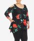 Фото #3 товара Plus Size Floral Printed Cold Shoulder Tunic Top