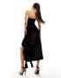 ASOS DESIGN velvet bandeau ruffle maxi dress in black