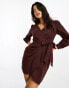 Фото #2 товара Miss Selfridge poplin wrap shirt dress in chocolate