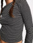 Noisy May ribbed long sleeve cropped top in black & white stripe BLACK SUGAR SWIZZLE, XL - фото #4