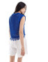 Stradivarius crochet top with tassel hem in blue