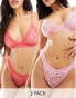 Фото #2 товара ASOS DESIGN Pia 2 pack printed lace thong in heart & pink