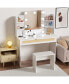 Фото #2 товара Vanity Desk with LED Mirror, Drawer, Shelves, Stool, Adjustable Lighting